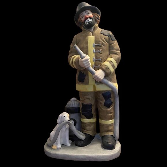 Emmett Kelly Jr Collection Flambro Fire Fighter Fireman Clown with Dog Figurine - Picture 1 of 16